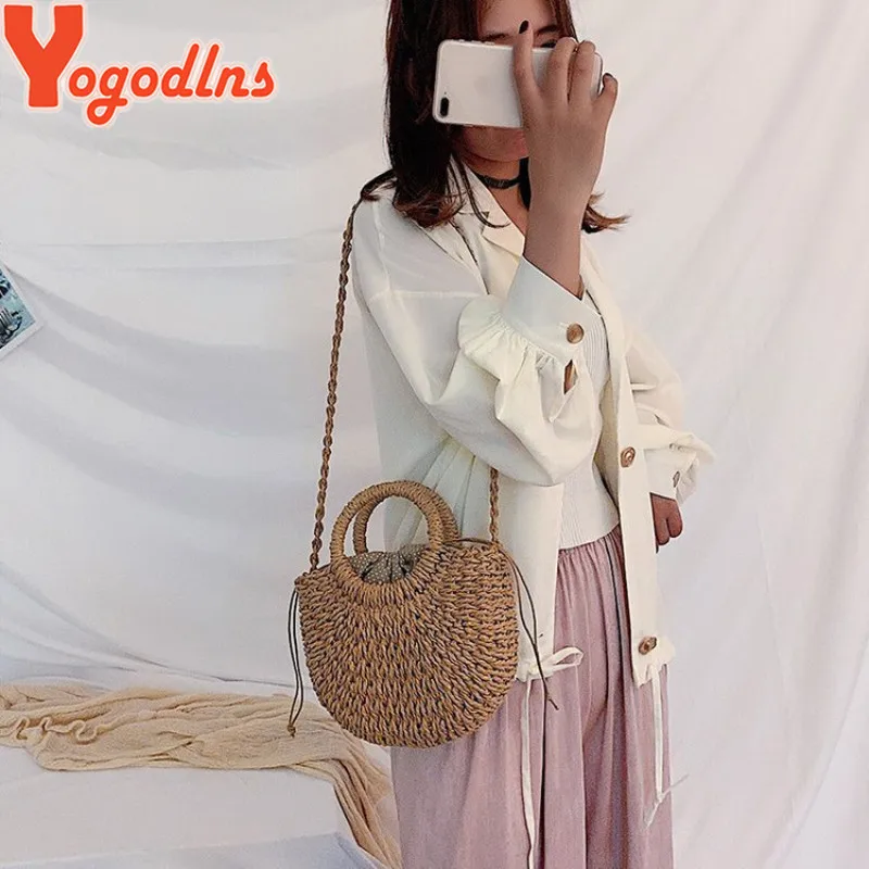 yogodlns fait à la main demi rond rotin tissé sac de paille été femmes messager sacs à bandoulière filles petit sac à main de plage nouveau
