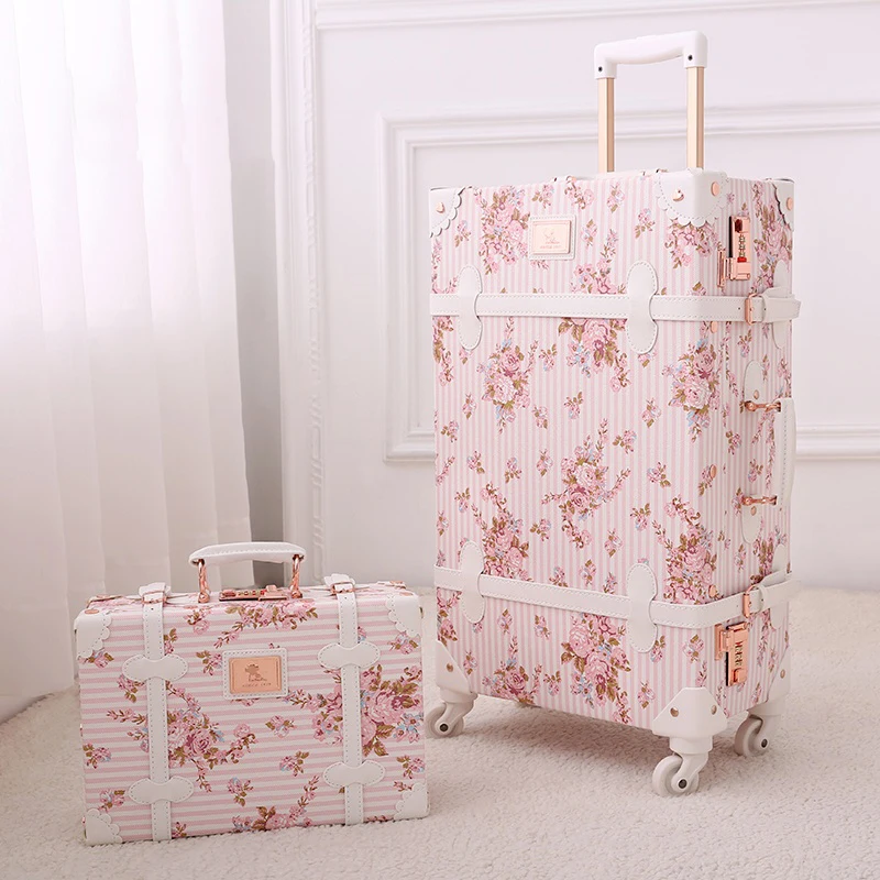 valise à roulettes rétro rose, poinvalise à roulettes silays euses, cabine de voyage 20 pouces, ensemble de 22/24/26/28 pouces