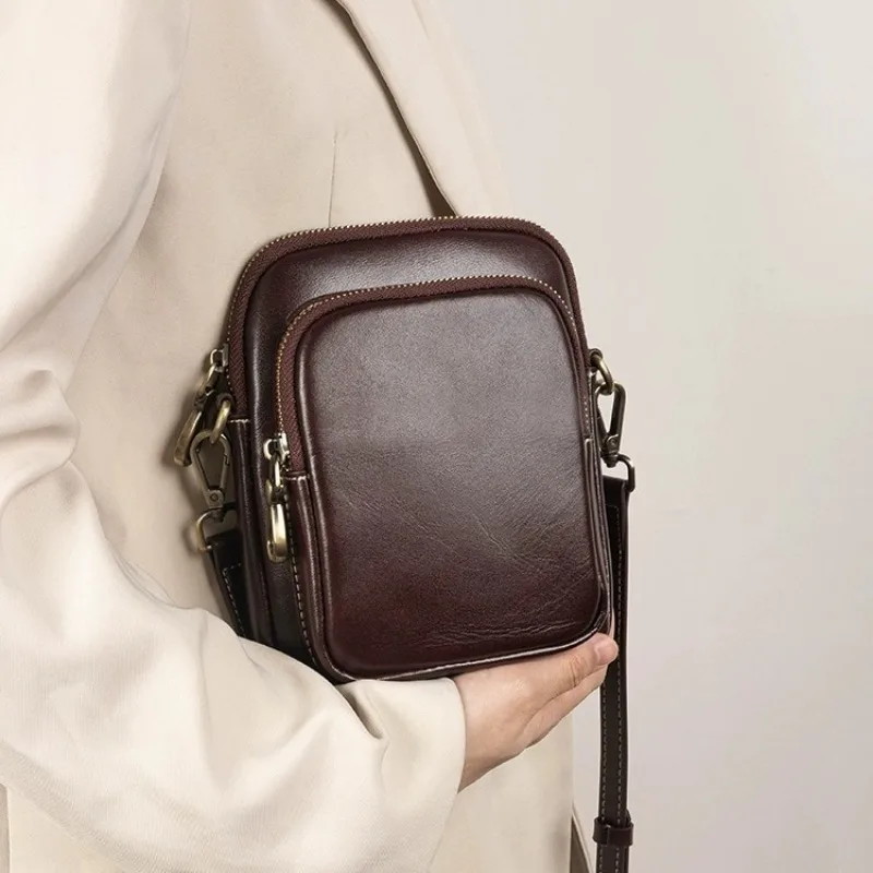 sac à main en cuir véritable pour femme, petit sac tendance, cuir de vachette tanné végétal simple, sac pour téléphone portable, sac à bandoulière initié, 2024