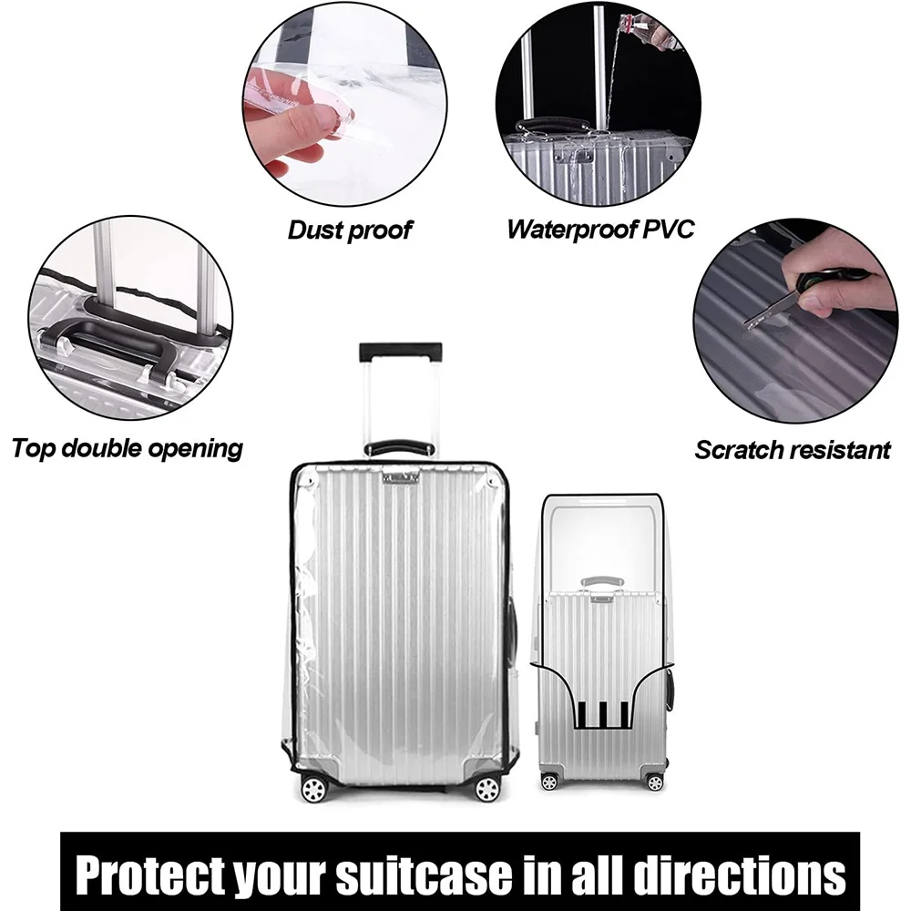 housse de protection pour bagages entièrement transparente, valise étanche en pvc pour boîtier de chariot de 18 à 30 pouces, housse anti poussière et anti pluie, accessoires de voyage