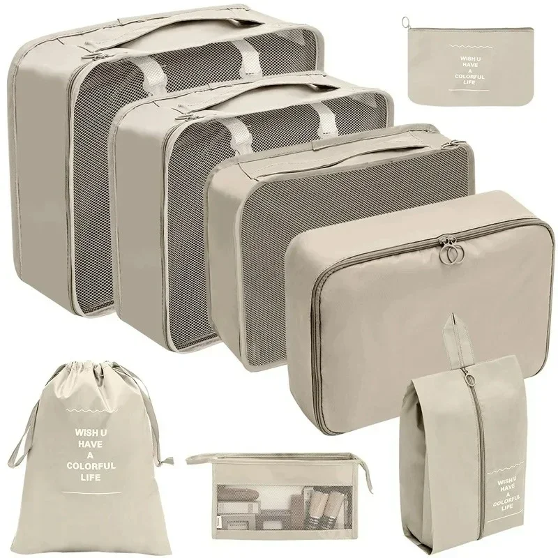 ensemble d'organisateurs de voyage, sacs de rangement, valise, cubes d'emballage, étuis portables, bagages, vêtements, chaussures, pochette de rangement pliante