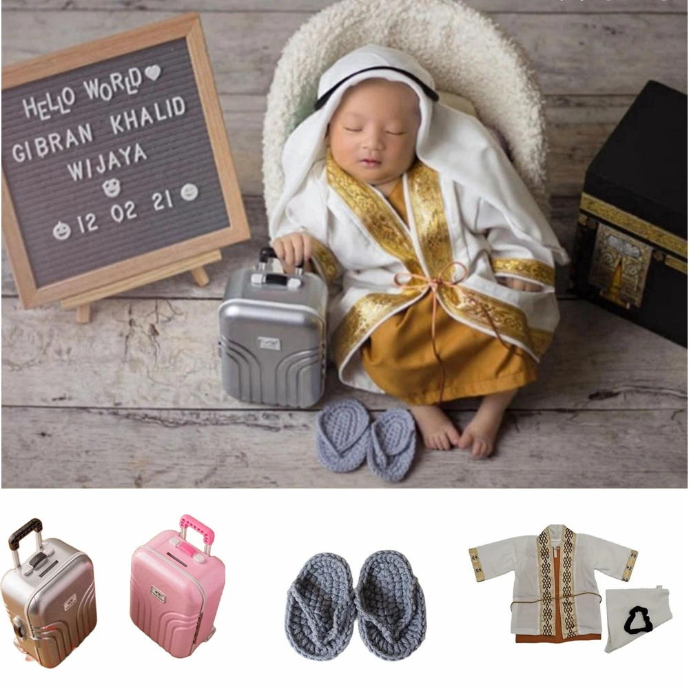 Accessoires de photographie pour nouveau-nés, vêtements pour bébé garçon, Mini valise créative, bagages, accessoires Photo pour bébé, magasin, Robe arabe, Costume