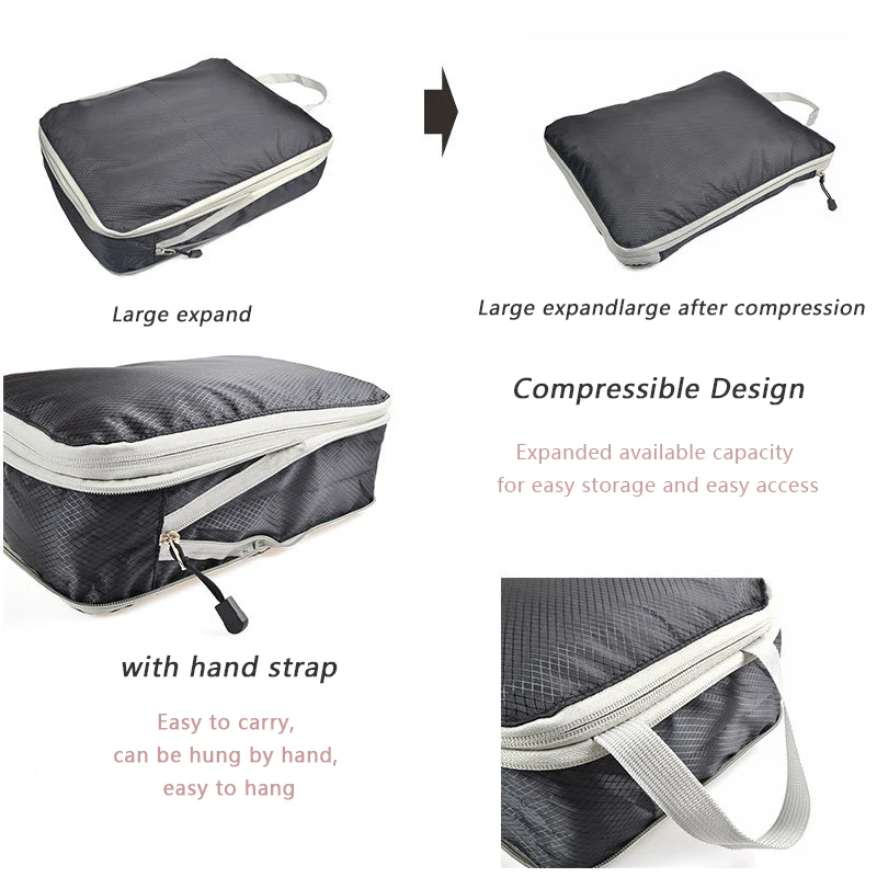 sac de rangement de voyage cubes d'emballage compressibles en nylon portable avec sac à main organisateur de bagages valise de voyage pliable et étanche