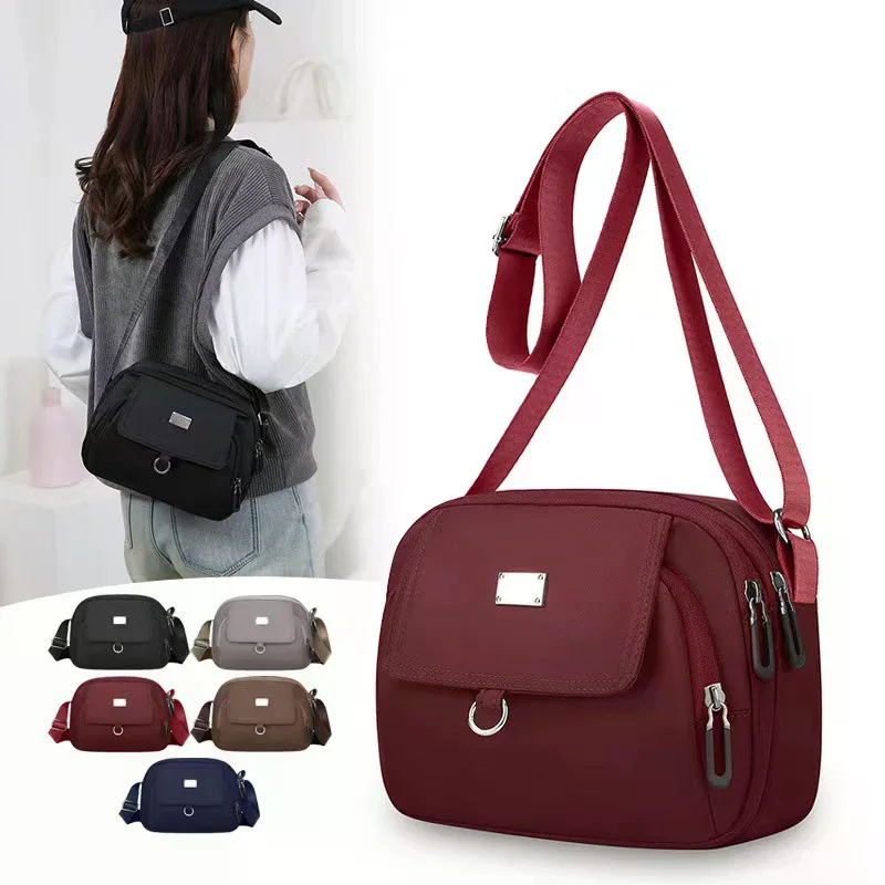 sac à bandoulière en nylon chic et léger pour femme, mini sac à main décontracté avec plusieurs pochettes zippées pour un usage quotidien