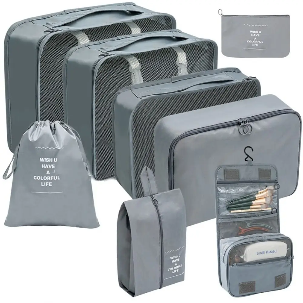 ensemble d'organisateurs de voyage pliables, 8 pièces, valise portable de grande capacité, cubes d'emballage avec poignée, pochette de valise de différentes tailles