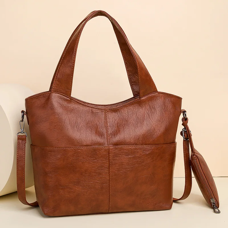 sac à main de grande capacité pour femmes, design simple, sac à bandoulière en cuir souple, fourre tout de style urbain avec fermeture à glissière
