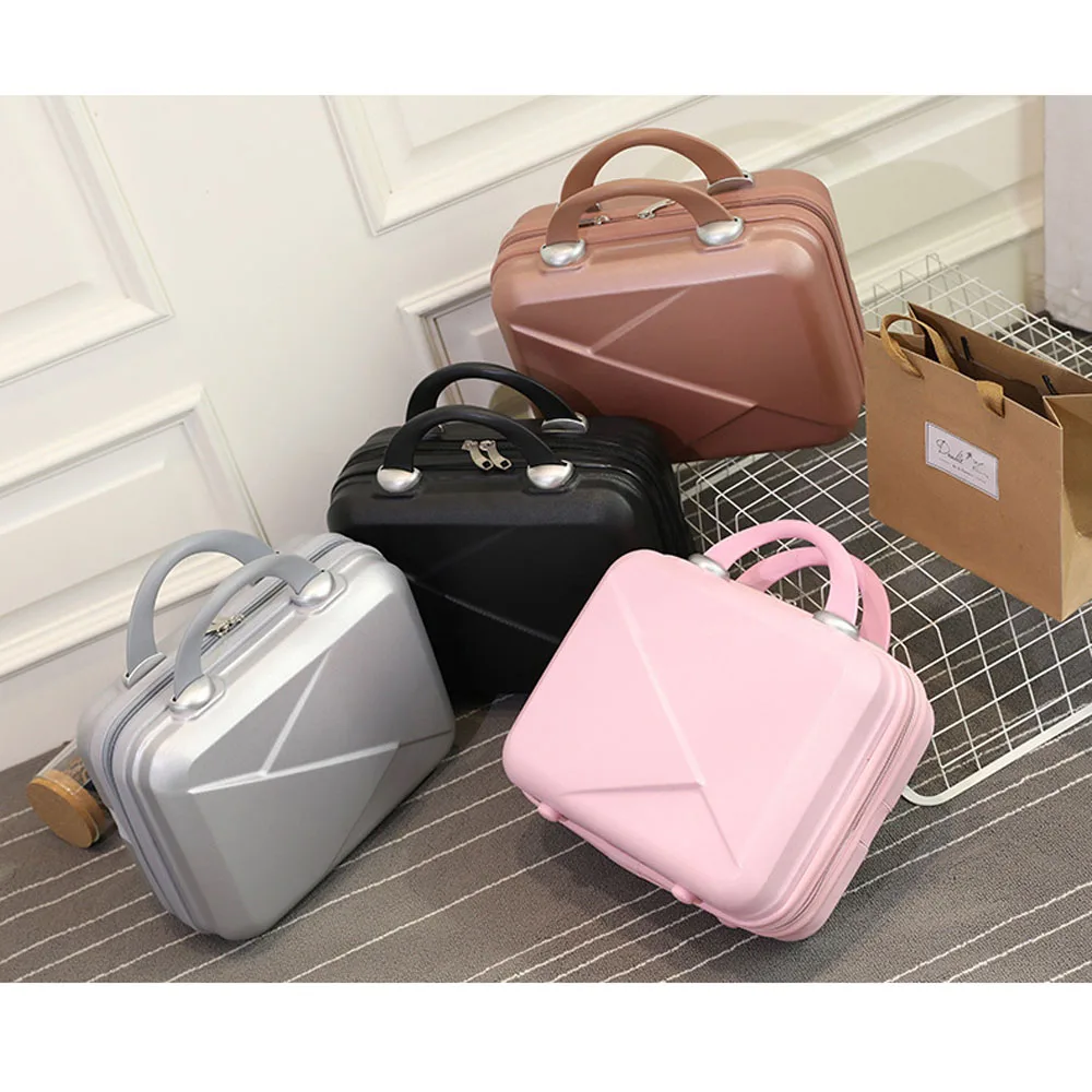nouvelle valise de voyage pour femmes, 14 pouces, kaki/rose/argent/noir, petite valise de voyage pour femmes, matériau de compression, taille: 30 15 23cm
