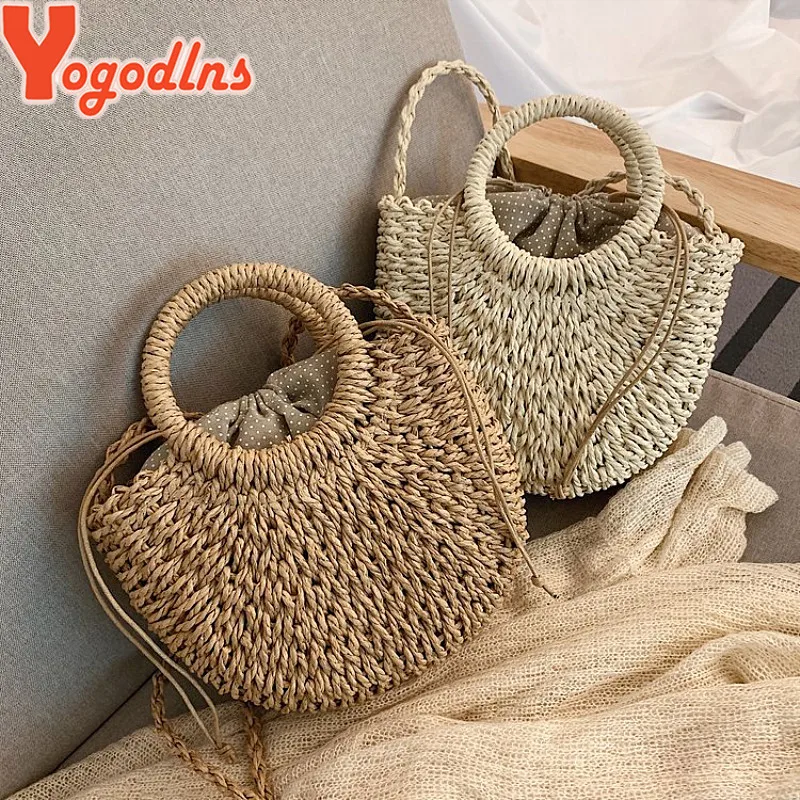 yogodlns fait à la main demi-rond rotin tissé sac de paille été femmes messager sacs à bandoulière filles petit sac à main de plage nouveau