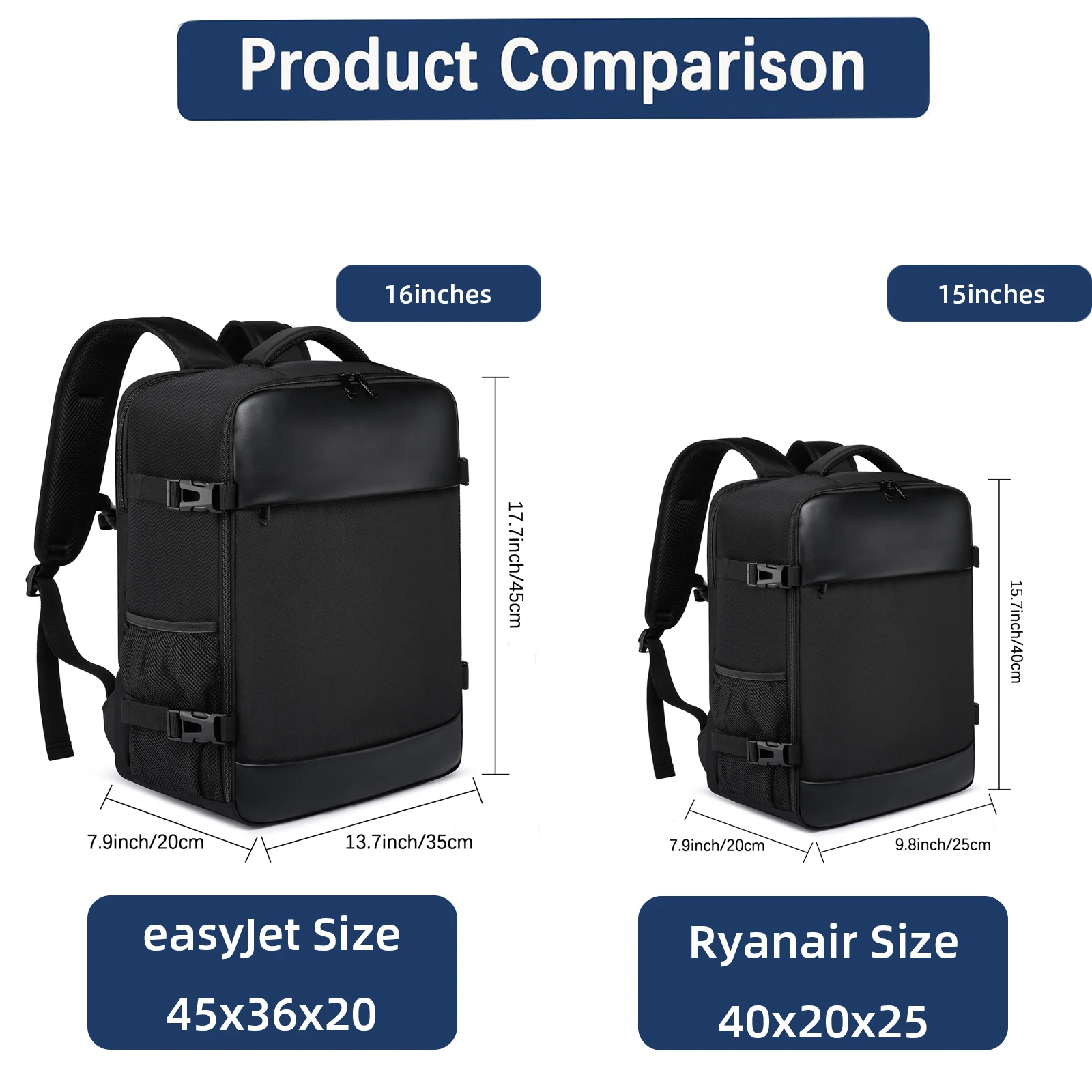 ryanair 40x20x25 et easyjet 45x36x20 sac de cabine sac à dos de voyage unisexe sac à dos pour ordinateur portable sac à dos de voyage en plein air étudiant.