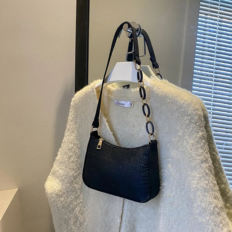 sac fourre tout de luxe en feutre pour femmes, fourre tout à aisselles, croissant de mode, petit sac à main carré pour femmes, cadeau de bureau et de banlieue