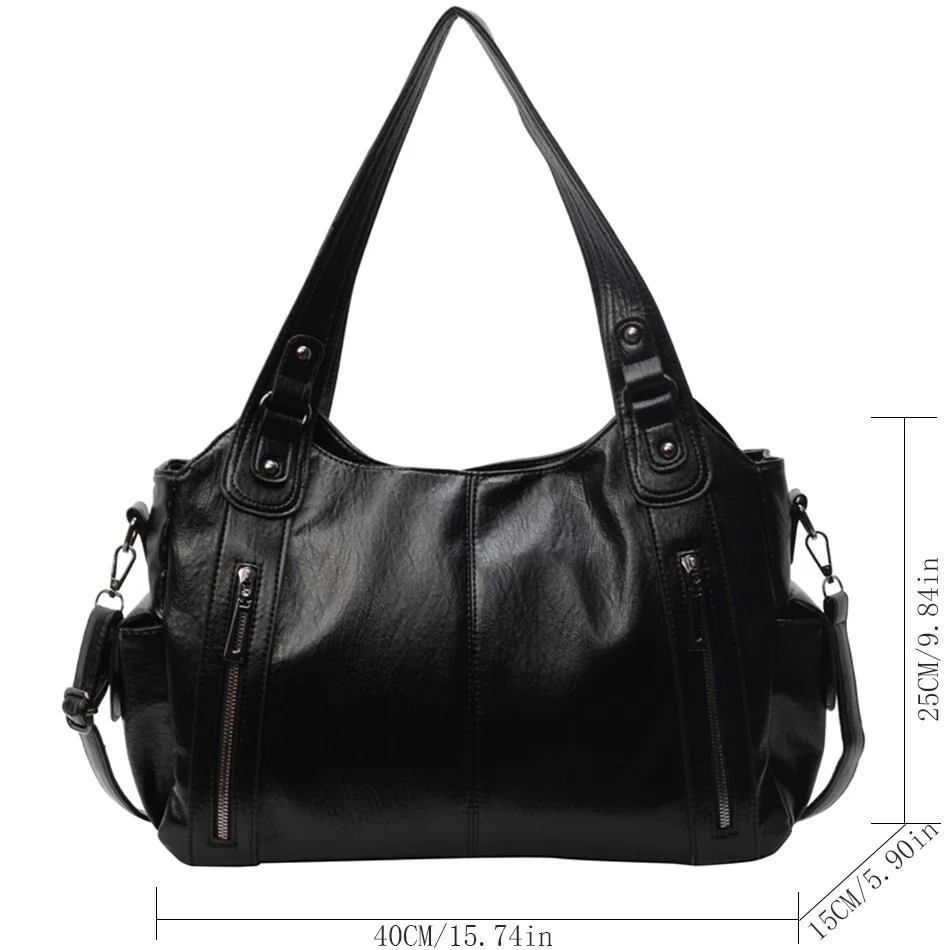 sac à main de grande capacité en cuir souple hobos pour femme, grand fourre tout de style, sacoche de shopping