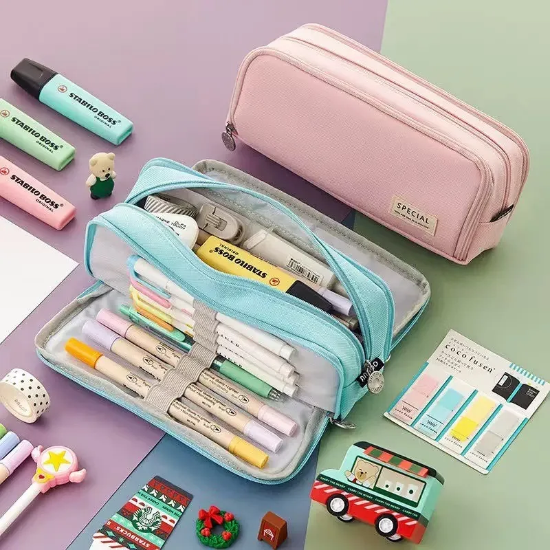 trousse à crayons de grande capacité, pochette à crayons à la mode, 3 compartiments, grande pour l'école, le bureau, la papeterie de voyage