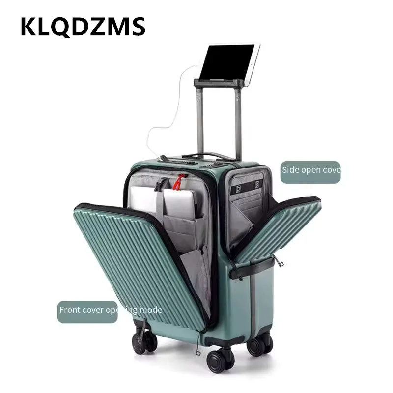 klqdzms valise à main ouverture avant mallette d'embarquement pour ordinateur portable 20 pouces boîtier de chariot de chargement usb boîte de mot de passe bagage de cabine