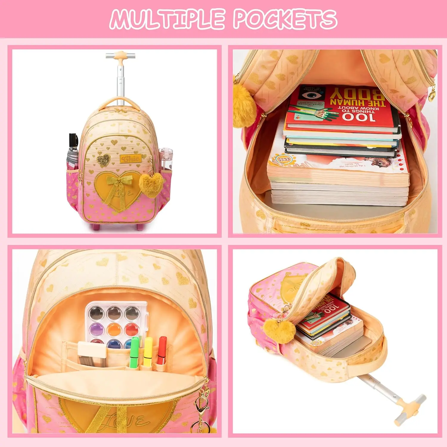 sac à dos roulant pour enfants, sacs à dos à roulettes pour élèves du primaire, bagages de voyage pour enfants, valise à main pour filles de 8 à 10 ans