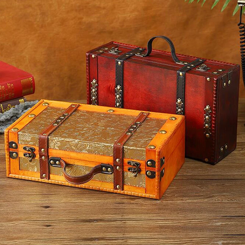 valise vintage légère, boîte de rangement en bois avec poignée, coffre à bijoux au trésor de style européen, mallette de rangement pour voyage à domicile