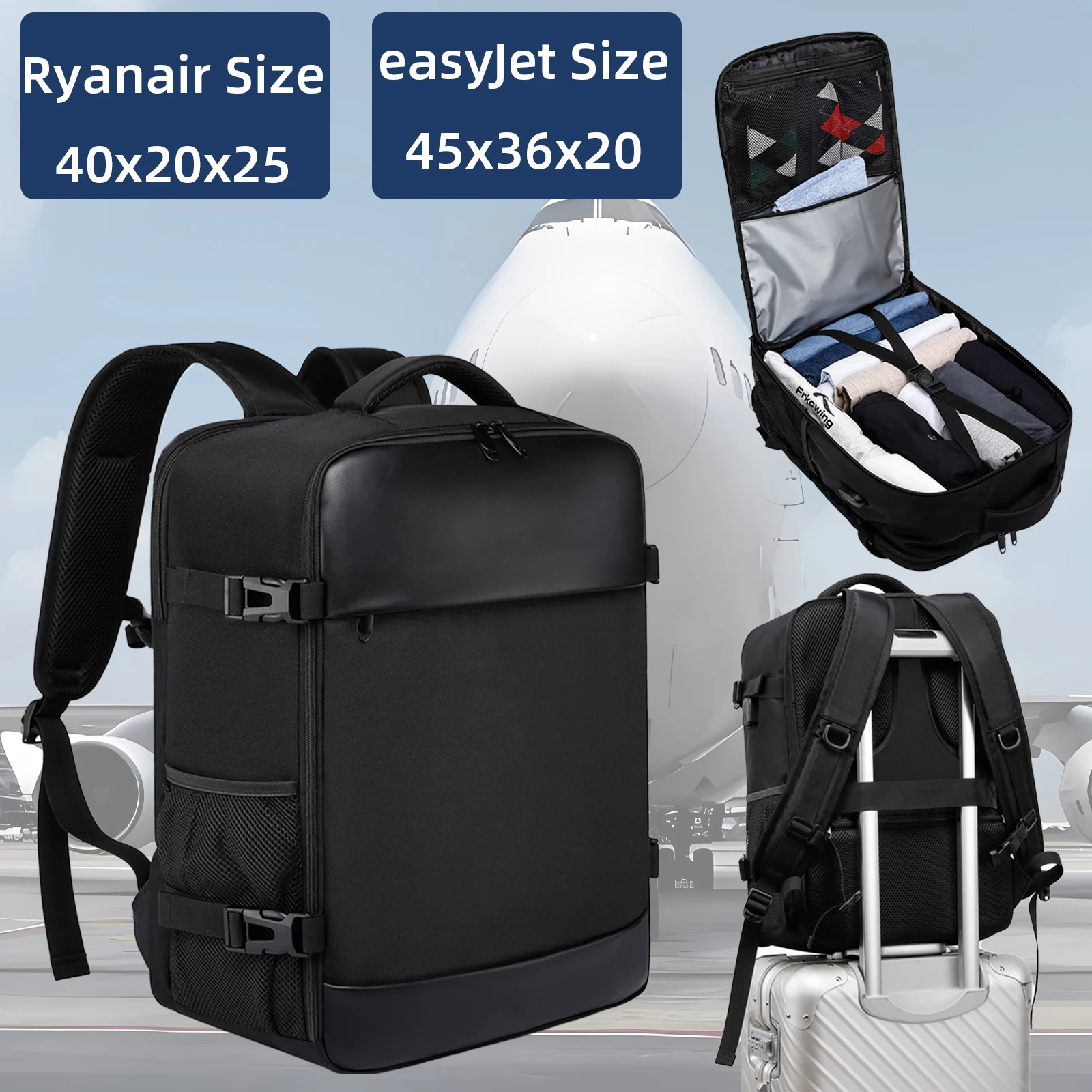 Ryanair 40x20x25 et easyjet 45x36x20 sac de cabine sac à dos de voyage unisexe sac à dos pour ordinateur portable sac à dos de voyage en plein air étudiant.