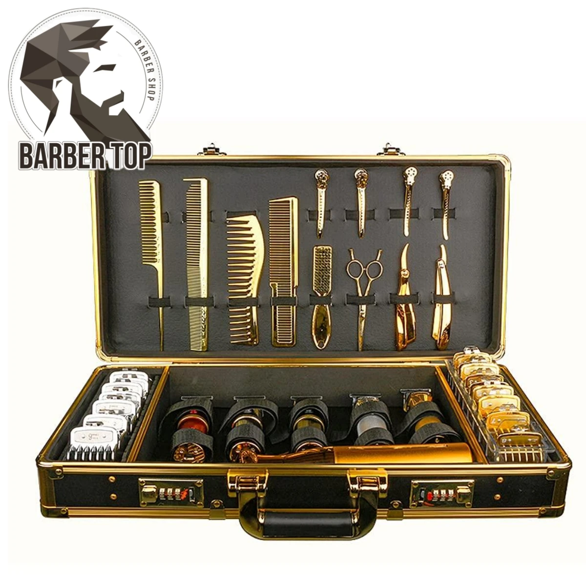 Mallette de rangement pour outils de coiffure, valise en aluminium doré, boîte à outils de voyage professionnelle, grande capacité, transport de cosmétiques de beauté