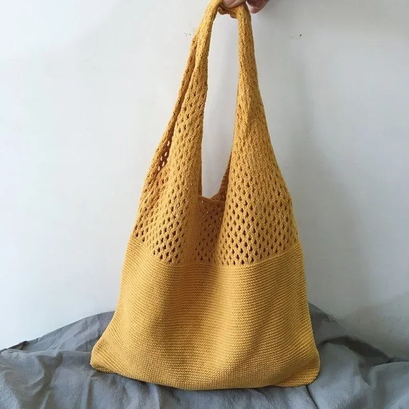 sacs à main tricotés de styliste pour femmes, fourre tout de grande capacité, sac de plage d'été, grands sacs à main décontractés, sacs à bandoulière tissés creux