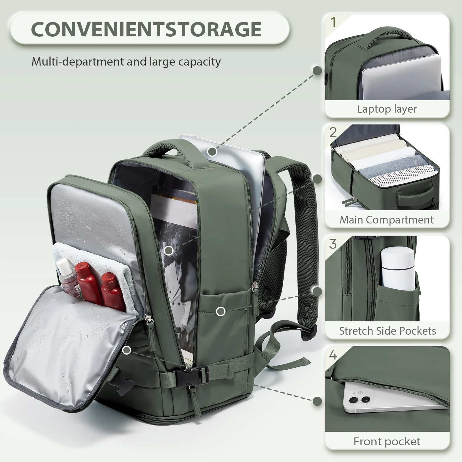 cabine avion 40x20x25 sac à dos de voyage sac à dos antivol 15.6 pouces sac à dos portable sac pour ordinateur portable, sac à dos de randonnée décontracté pour hommes
