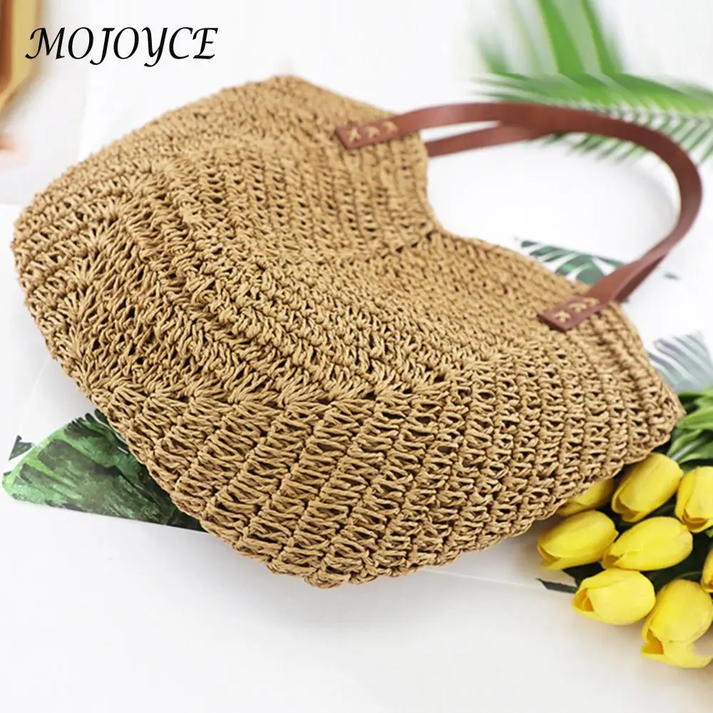 sac à main en paille tissé à la main pour femmes, fourre tout de plage creux, sac de voyage initié, mode