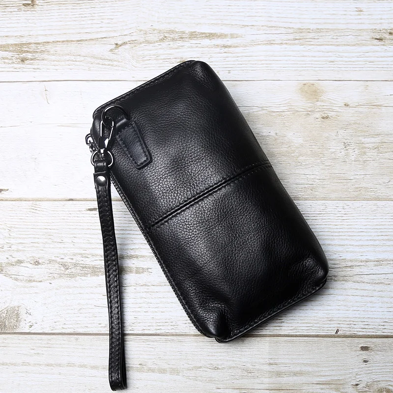 sac à main en cuir véritable pour homme, cuir souple, rétro décontracté, couche supérieure, cuir de vachette, portefeuille long, grande capacité, fermeture éclair, sac pour téléphone