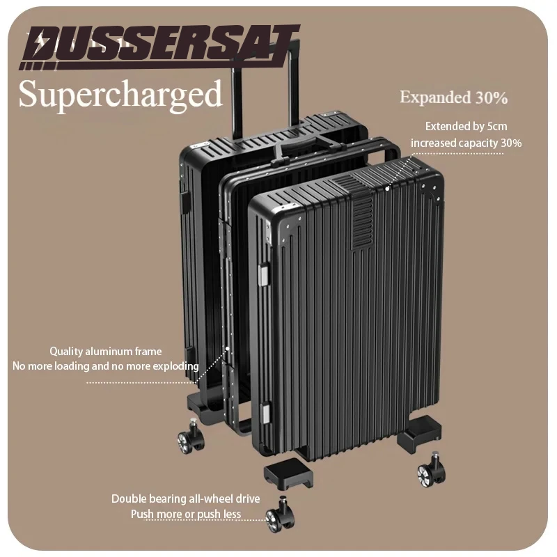 chariot à bagages élégant en alliage d'aluminium et de magnésium 100 % 20 28 pouces avec porte gobelet | valise de voyage légère