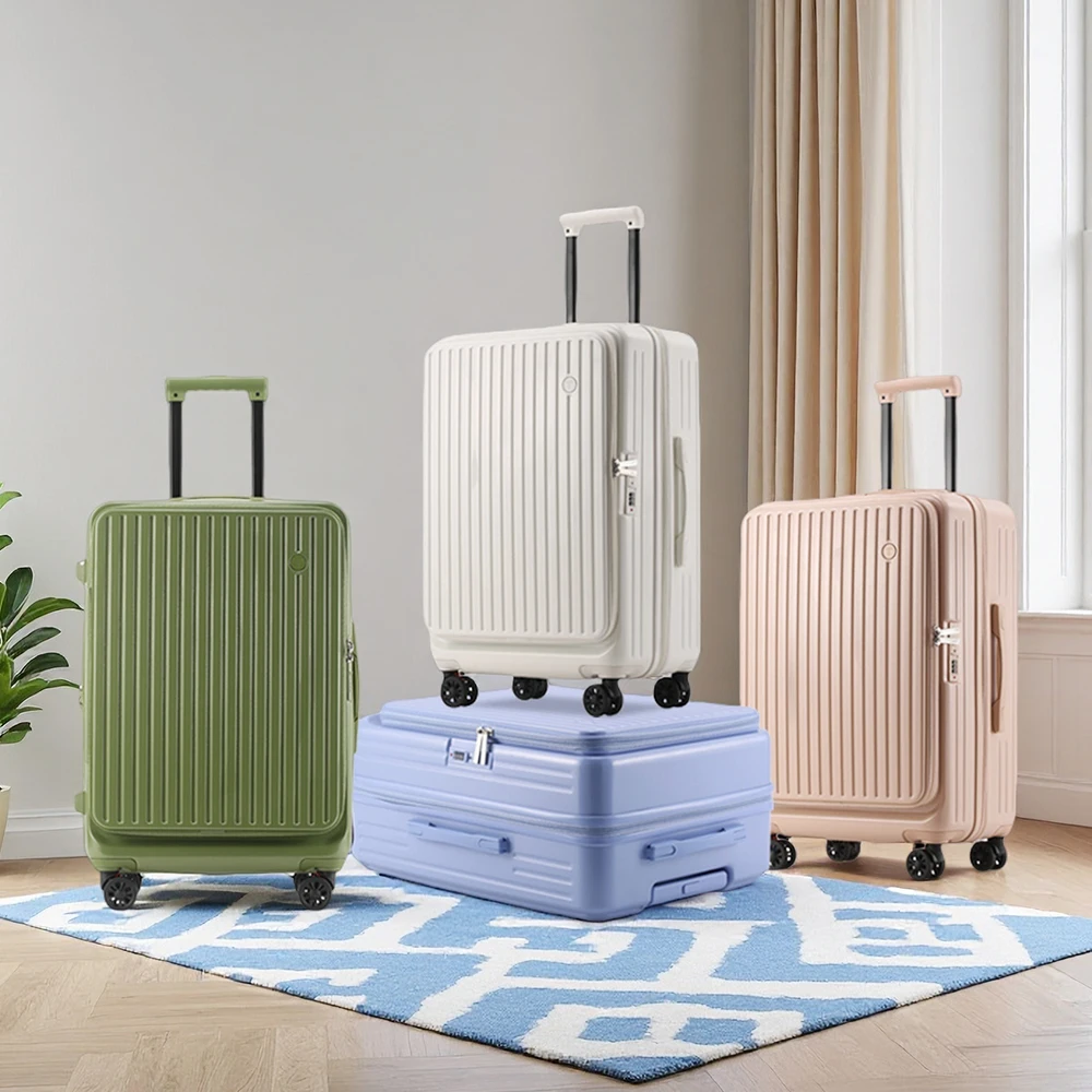 valise extensible de grande capacité, ouverture latérale multifonction, valise d'embarquement, porte gobelet, roues de frein absorbant les chocs