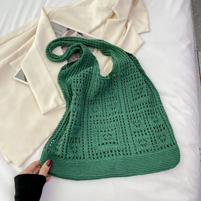 sac de shopping vintage tricoté pour femmes, sac à bandoulière fait à la main en crochet, sac à main ample ajouré pour le shopping décontracté pour femmes