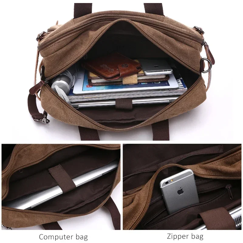sacs de voyage en toile pour hommes, étui à bombes, valise classique, messager initié, fourre tout, grands sacs à main d'affaires décontractés, poche pour ordinateur portable