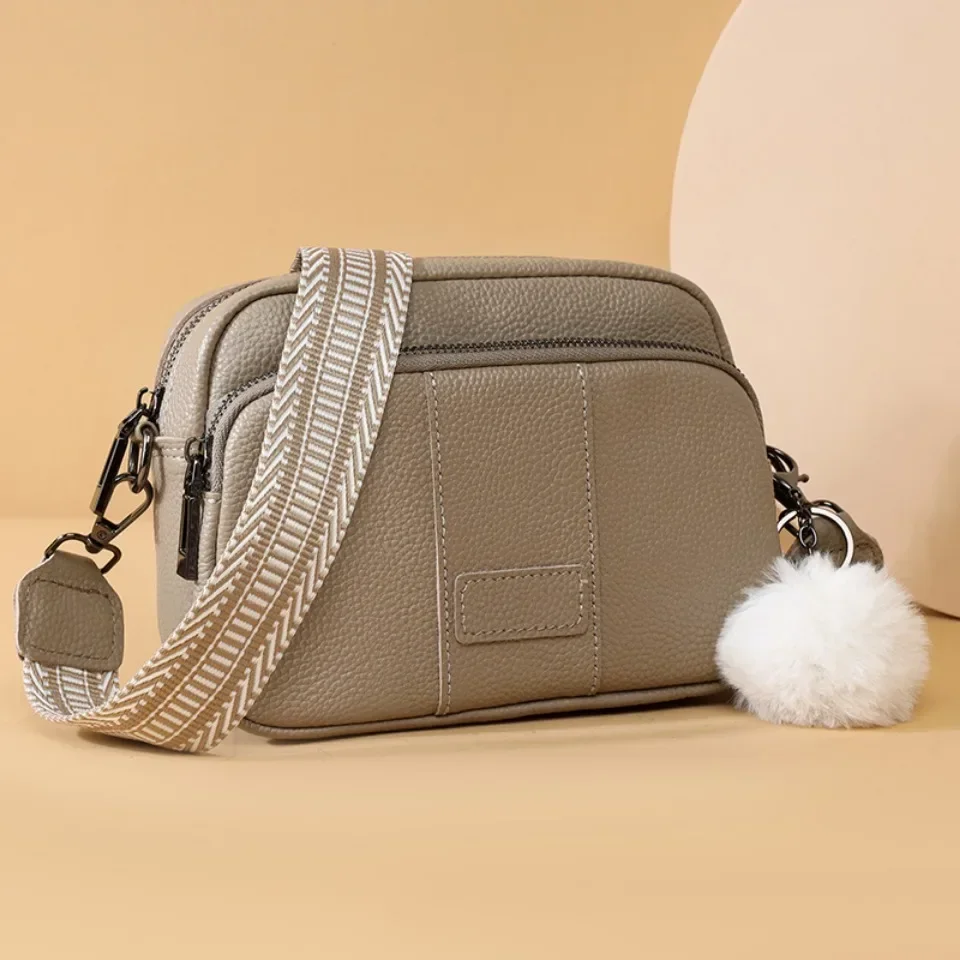 100% Sac de messager en cuir véritable femmes mode Style femme Sac à main avec large bandoulière de luxe ampoule de cheveux Sac à bandoulière