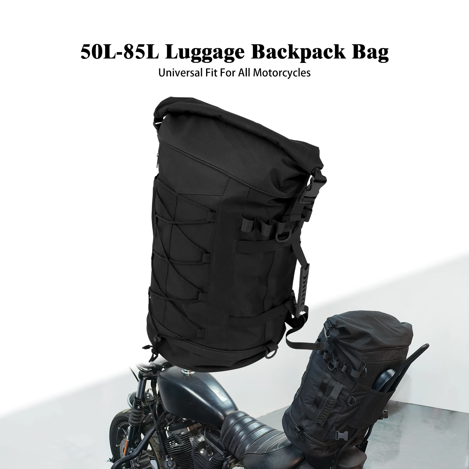 sac à dos de bagage pour moto 50l-85l, sac de dossier sissy bar avec sangles universelles pour la plupart des motos, sac de support arrière extensible