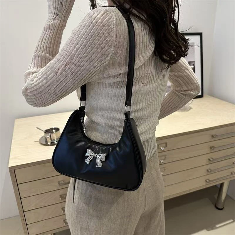 sac à main pour femme avec nœud de couleur unie, adapté aux voyages et à la photographie, sac à bandoulière simple