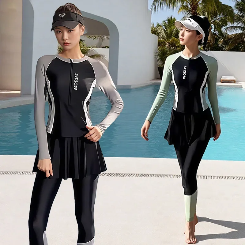 maillot de bain grande taille pour femme, nouveau style, micro gros mm, protection solaire, ensemble trois pièces, manches longues, pantalon long, sous marin s, 2025