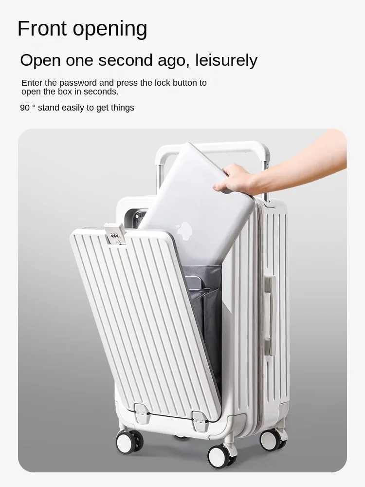 valise de voyage multifonctionnelle avec porte gobelet, chariot à couverture ouverte avant, boîte d'embarquement, bagages à roulettes, 20 po, 22 po, 24 po, 26 po