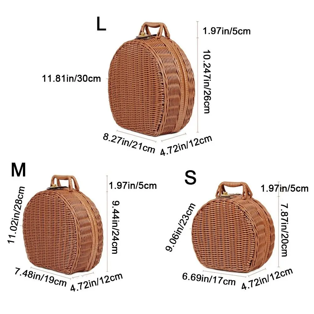 valise ronde vintage en osier, panier de pique nique fait à la main de grande capacité, anti poussière avec double poignée, organisateur d'articles divers en plein air