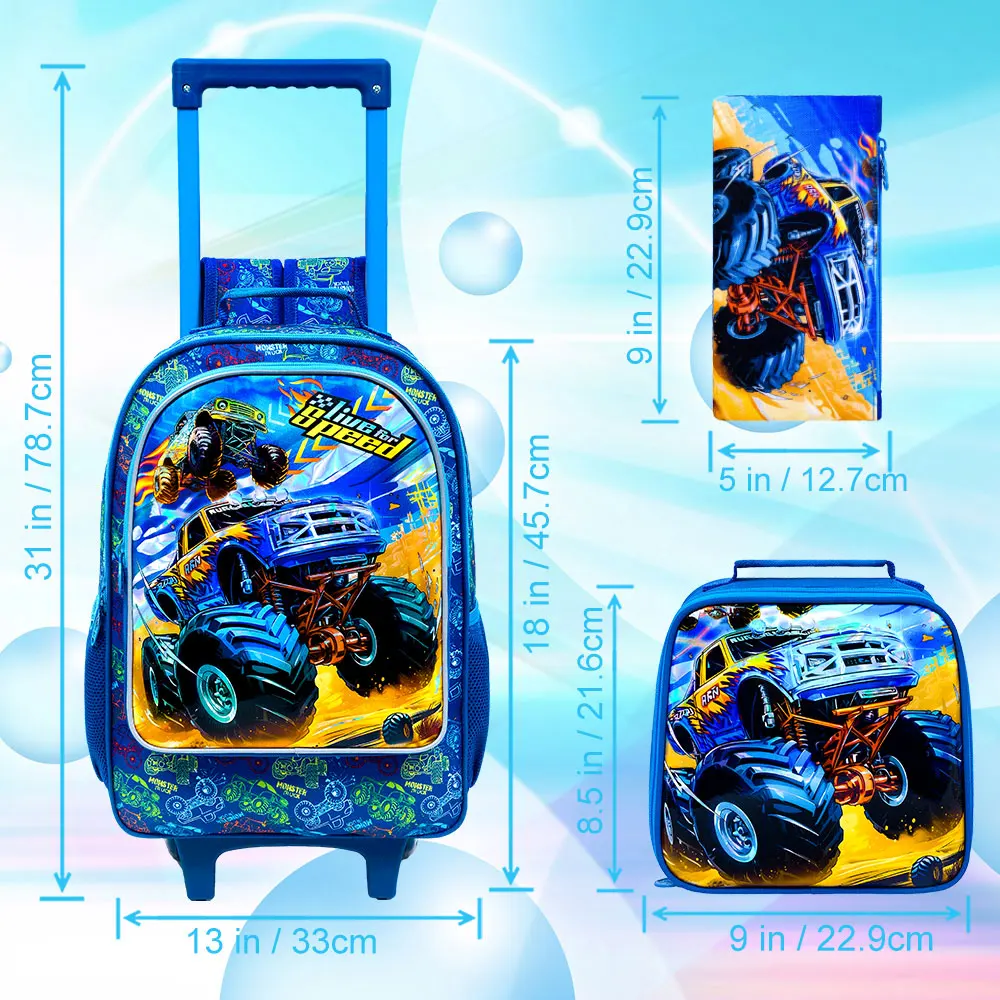valise pour enfants pour garçons, bagage roulant de voiture avec roues, bagage de voyage pour enfants en bas âge élémentaire