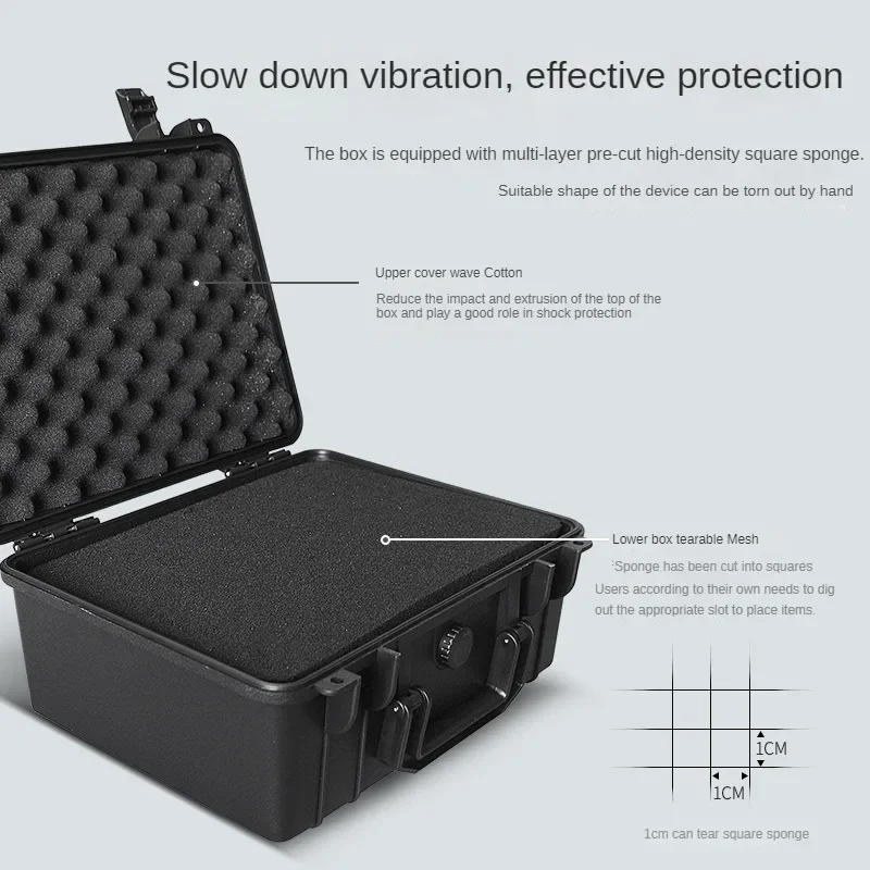 valise portable 28x24cm, étui rigide en plastique épais, boîte à outils de matériel d'équipement, boîte de rangement d'instruments de grande capacité avec éponge