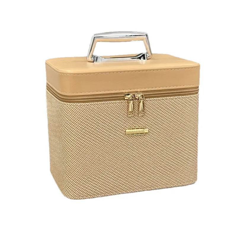 sac à cosmétiques portable en pu de grande capacité, boîte de maquillage à main, organisateur de rangement, style urbain simple, multifonctionnel unisexe