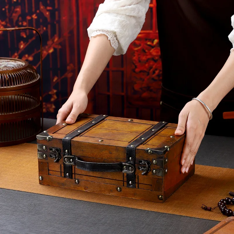 valise vintage légère, boîte de rangement en bois avec poignée, coffre à bijoux au trésor de style européen, mallette de rangement pour voyage à domicile