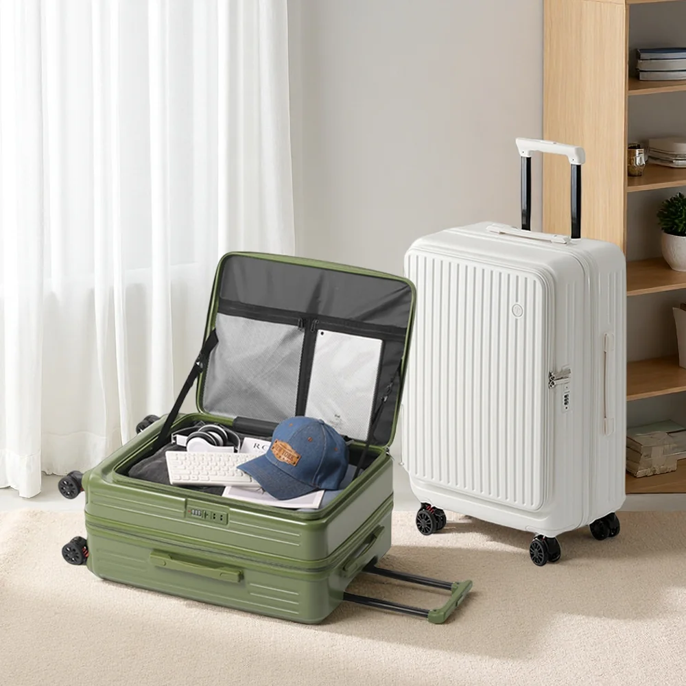 valise extensible de grande capacité, ouverture latérale multifonction, valise d'embarquement, porte-gobelet, roues de frein absorbant les chocs