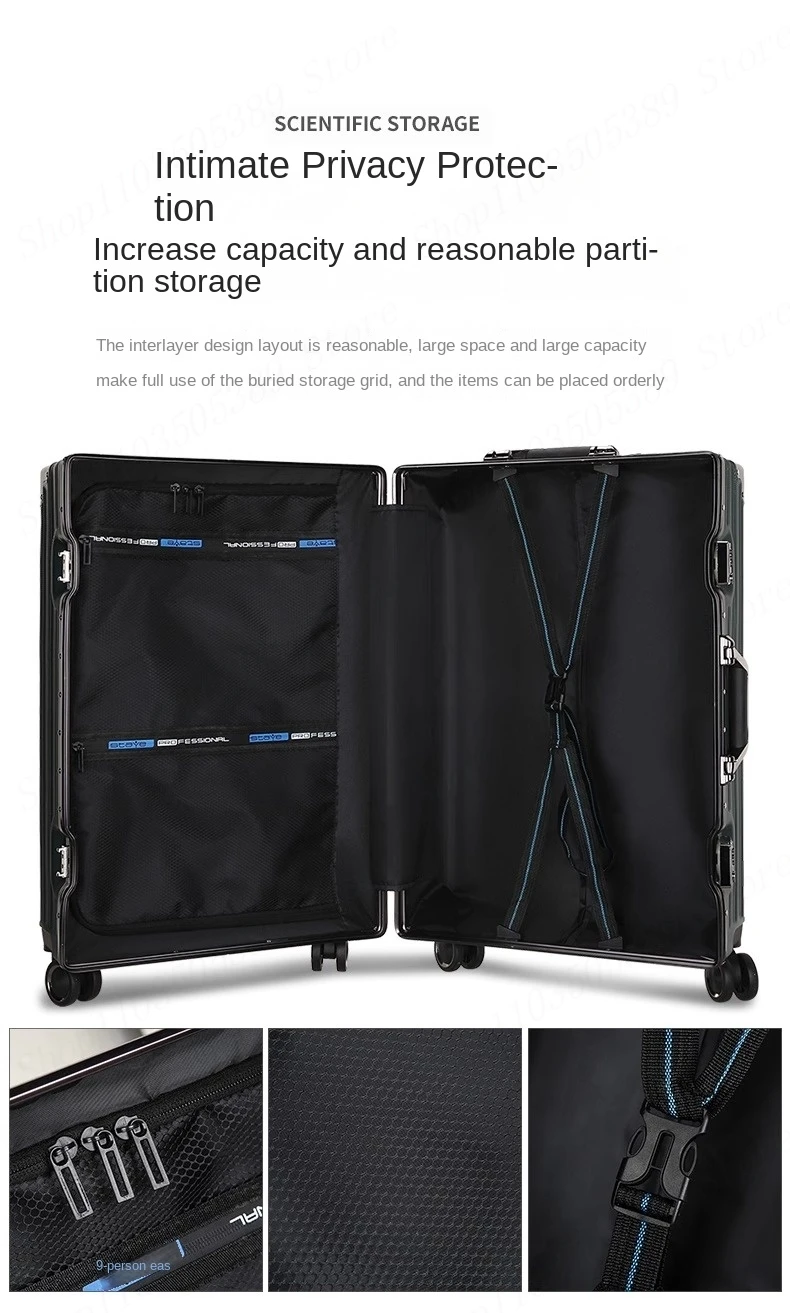 valise à roulettes avec cadre en aluminium, cabine d'embarquement, valise à roulettes avec mot de passe, hommes et femmes, étudiants, 20 po
