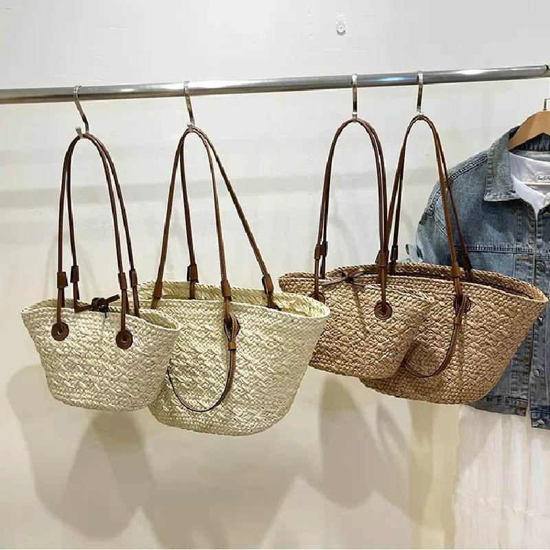 sac fourre tout en paille fait à la main, grande capacité, tissé, design de marque, léger, luxe, polyvalent, vacances à la plage, sac à bandoulière exquis
