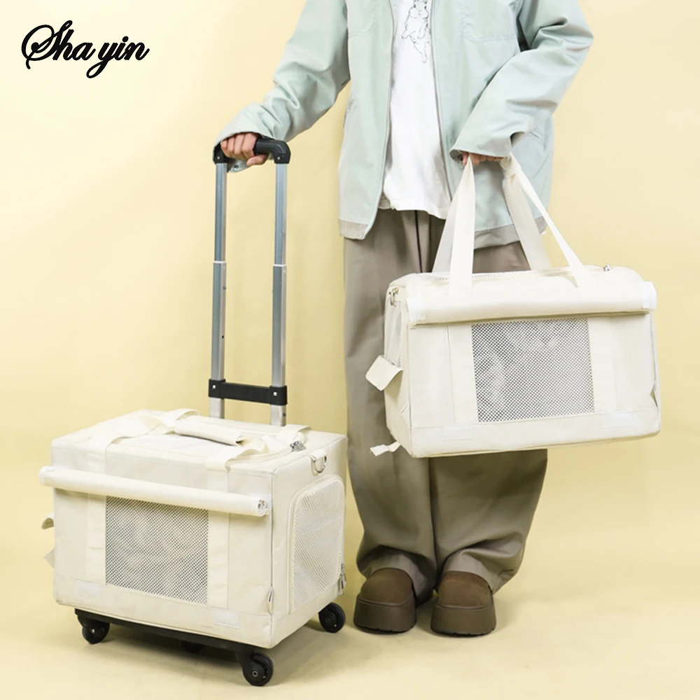 valise à roulettes double couche pour animaux de compagnie, 1 pièce, sac pour chat, valise push pull, grande capacité, deux sacs à main respirants pour chiens