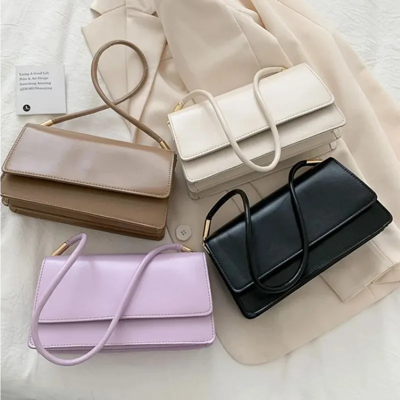 Sac à bandoulière en cuir PU pour femmes, sac à main sous les aisselles, petit sac carré décontracté pour dames, sac à bandoulière élégant de couleur unie