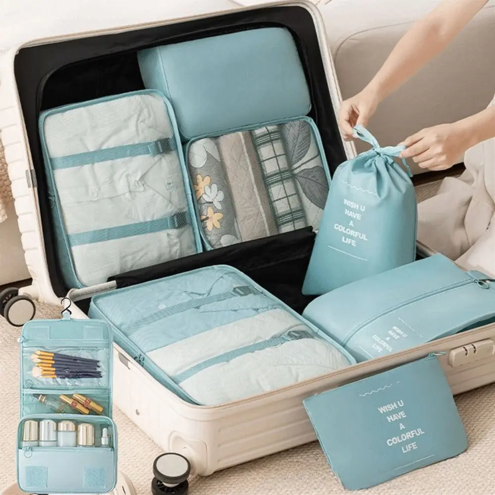 Ensemble d'organisateurs de voyage pliables, 8 pièces, valise Portable de grande capacité, Cubes d'emballage avec poignée, pochette de valise de différentes tailles