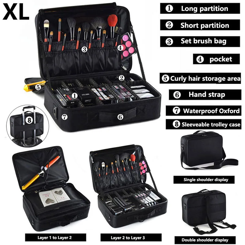 trousse de maquillage professionnelle pour femmes, boîte à outils de voyage de grande capacité pour beauté des ongles, organisateur de cosmétiques, valises pour boîtes de rangement de maquillage