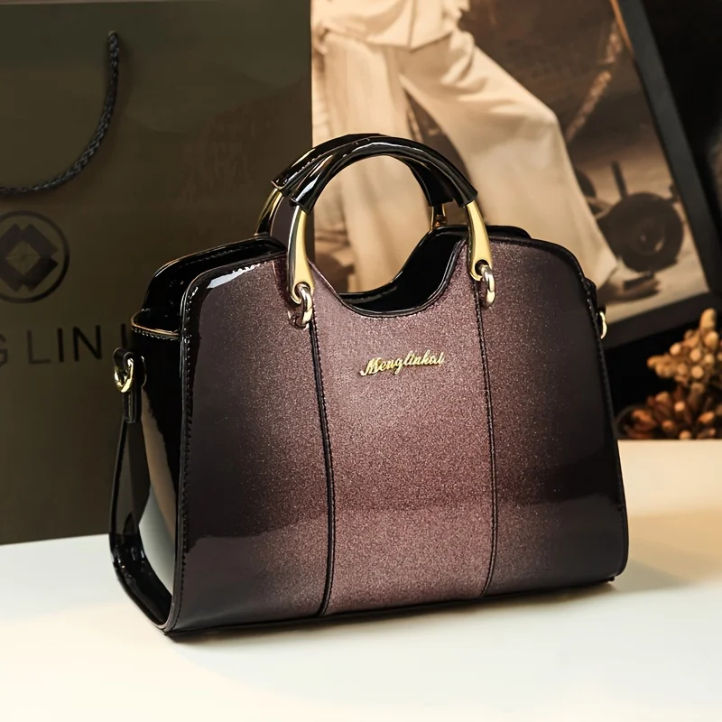 mn mom sac à bandoulière en cuir verni nickel é pour femme d'âge moyen, sacs à main à bandoulière