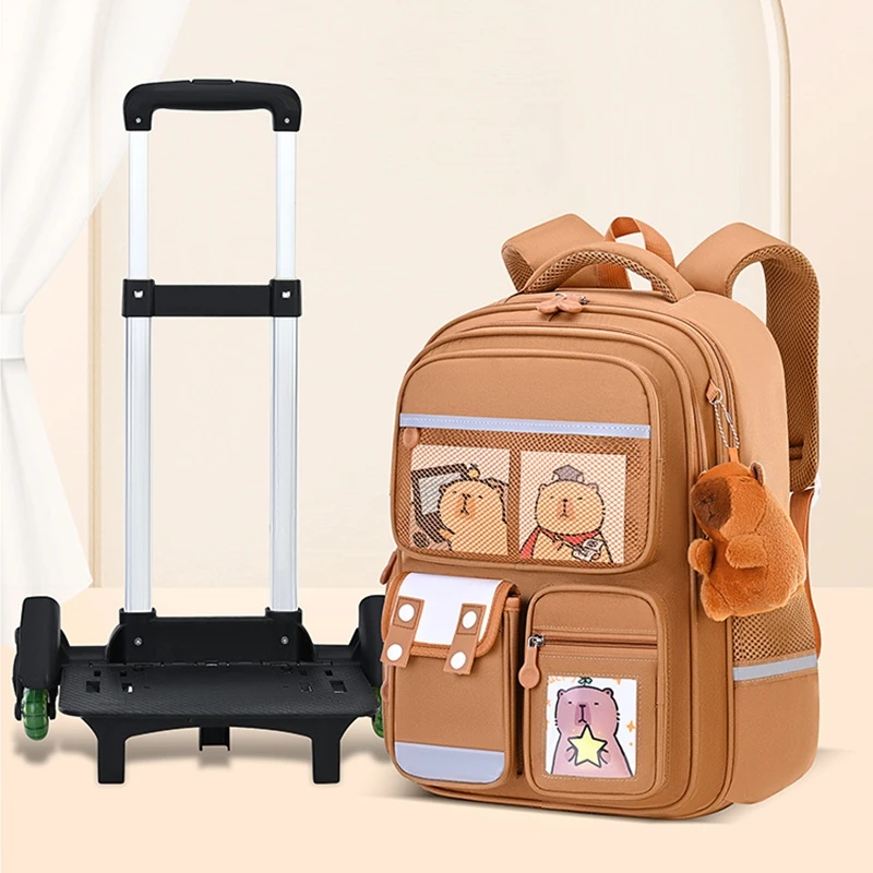 Capybara enfants dessin animé école sac à dos avec roues étudiants sacs chariot cartable roulant à roulettes sacs à dos enfants cadeau