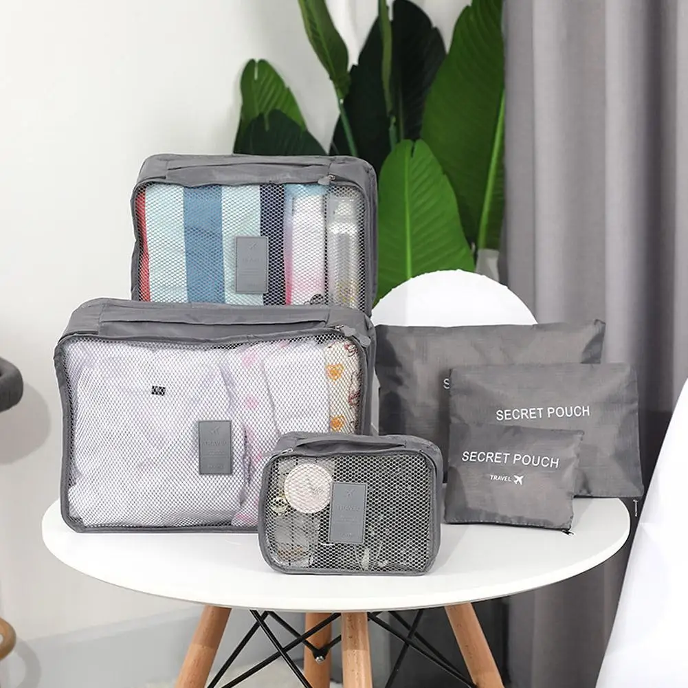 sacs de rangement pour vêtements de voyage, 6 pièces/ensemble, organisateur de bagages portable, cubes d'emballage de valise avec pochette à chaussures