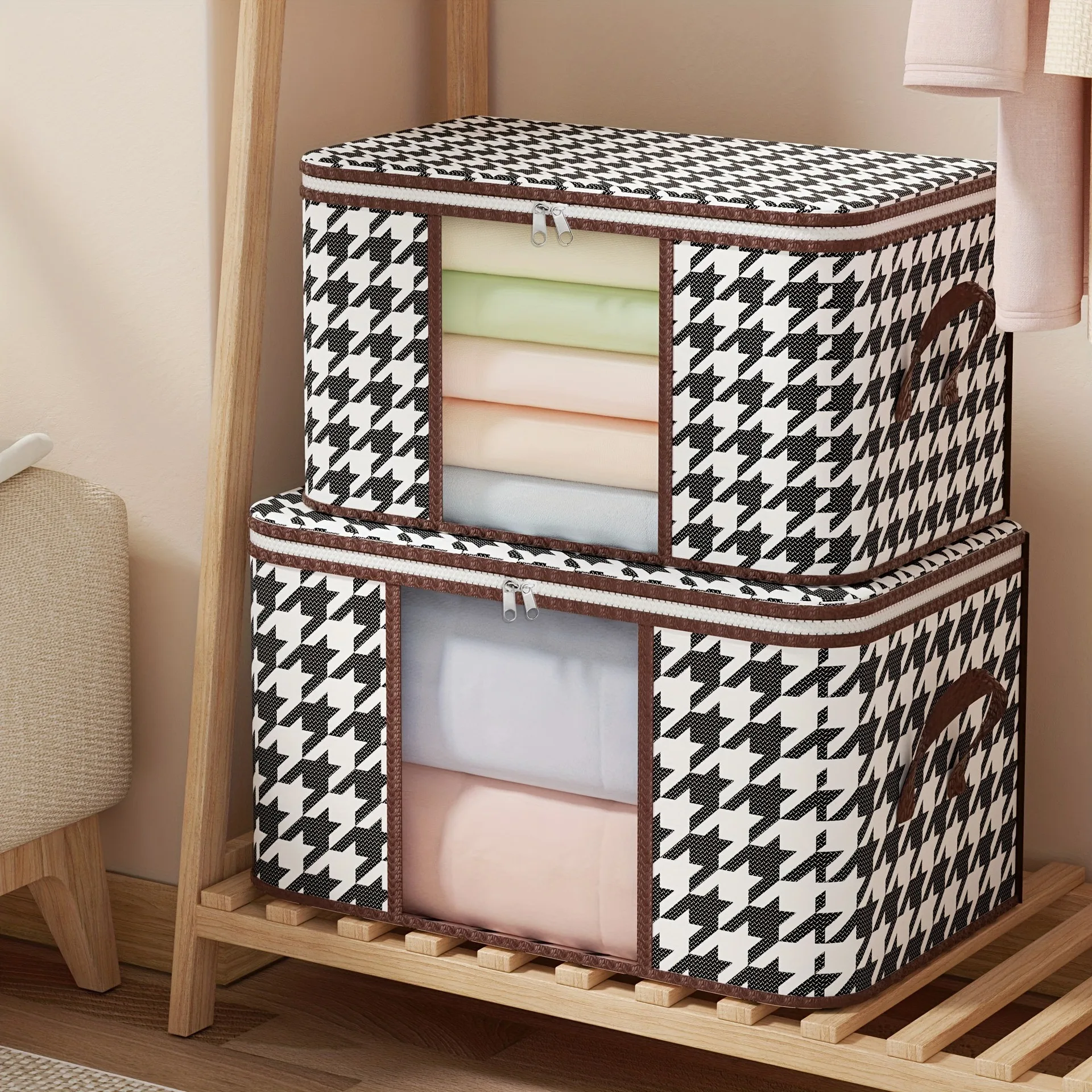 boîte de rangement visible de grande capacité, organisateur de vêtements ménagers portables avec poignées, conteneur pliable anti poussière à fermeture éclair pour couette